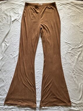Y2K Xhilaration Brown Faux Suede Flare Pants Mid Rise Boho Stretch Fall Hippie S
